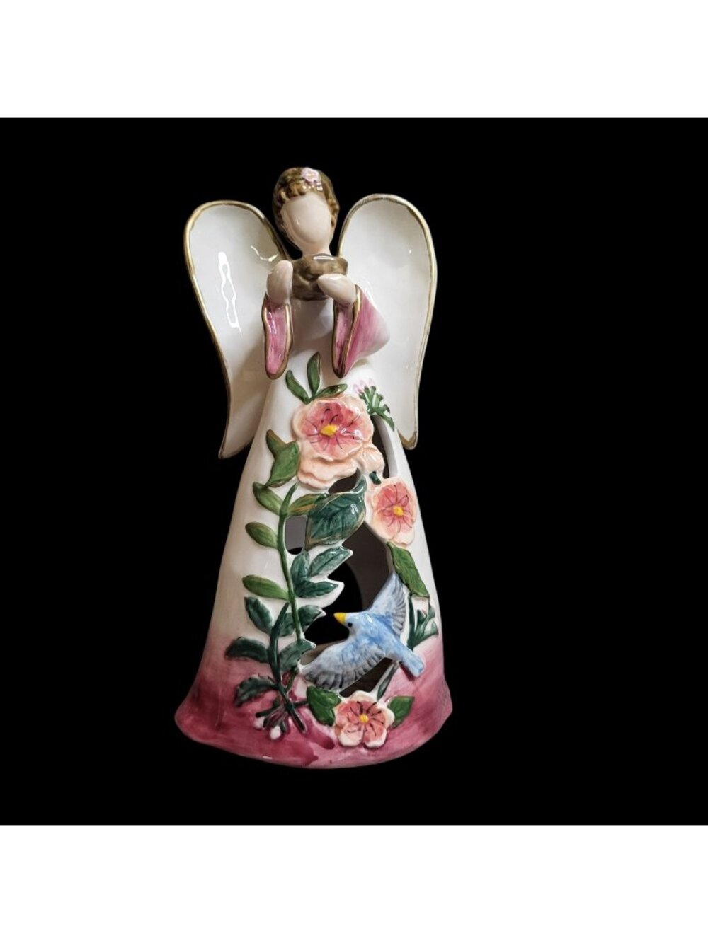 Blue Sky Clayworks Heather Goldminc Angel with Nest Tea Light Holder Luminaria